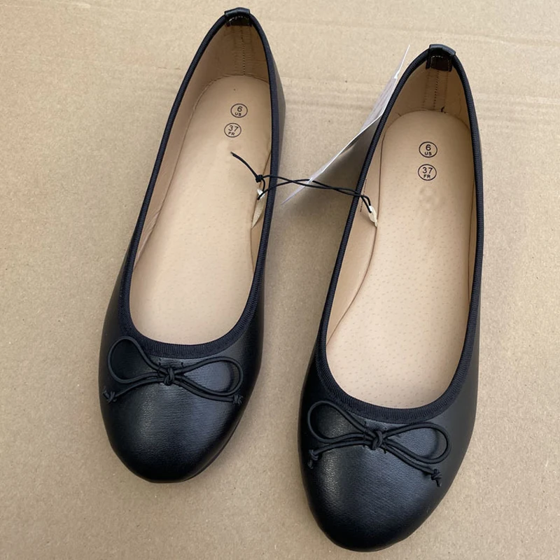 Elegant Bowknot Ballerina Women's Flat Round Toe Comfort Slip-On Ladies Loafers Leather Single Mules Shoes 2
