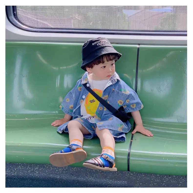 Kids Clothing Set Summer Baby Boys Girls Outfits Sunflower Printed Short Sleeve T-shirts + Shorts 2pcs Denim