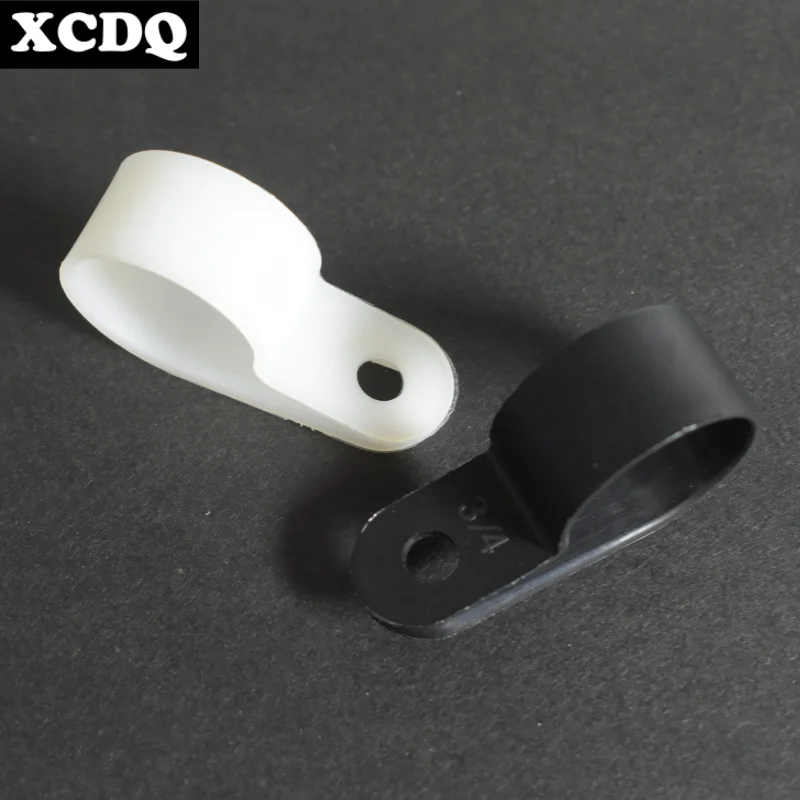 Cable Clips 100pcs White R Shape Screw Fixing Nylon PA66 Plastic Desk Office Electric Wire Holder Fastener Management