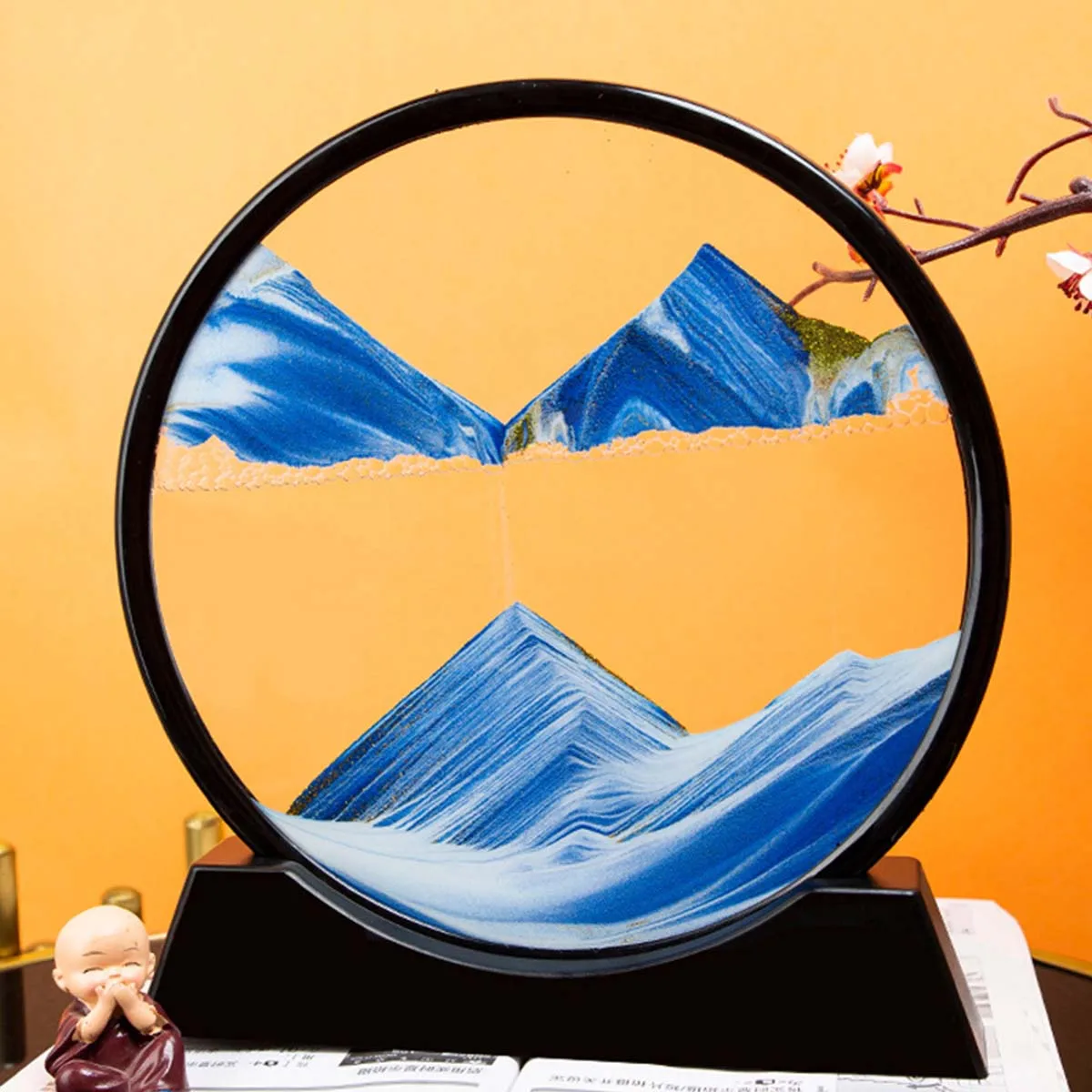 1pc Ornament Crafts Round Quicksand Painting Living Room Hourglass Graduation Gift New Landscape Painting Office Creative Decoration