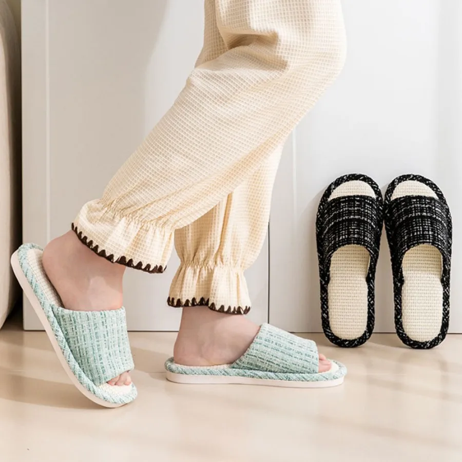 2024 New Women's Fashion Home Linen Couple Slippers Breathable Home Shoes Moisture Absorbing Anti slip Cotton Linen Slippers 2