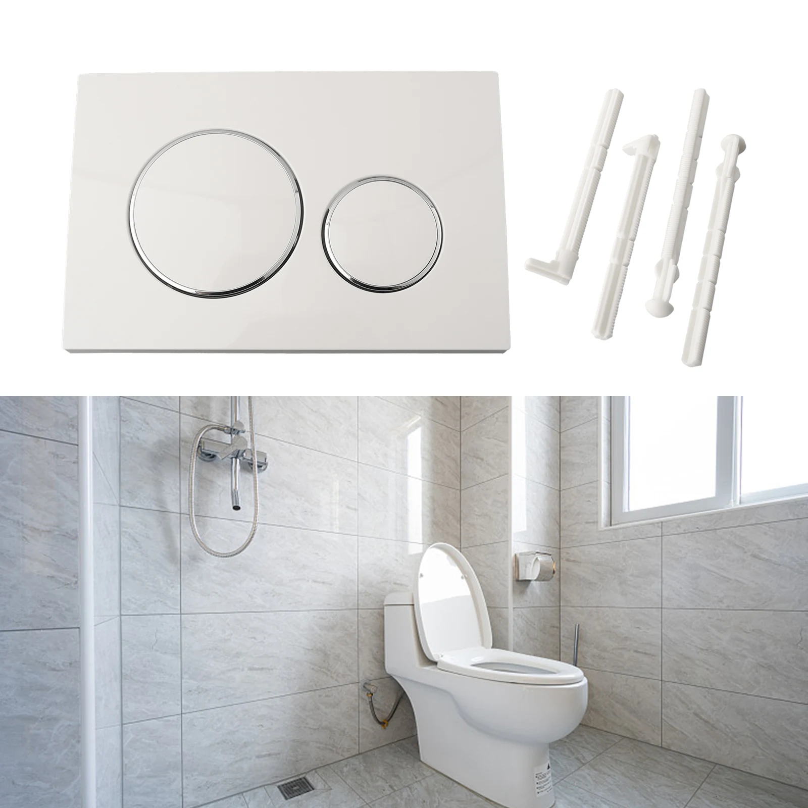 

Chrome Dual Flush Plate With Bar Push Rod Set 24.6*16.4*1.2cm For Geberit Sigma20 Home Improvement Bathroom Accessories WC