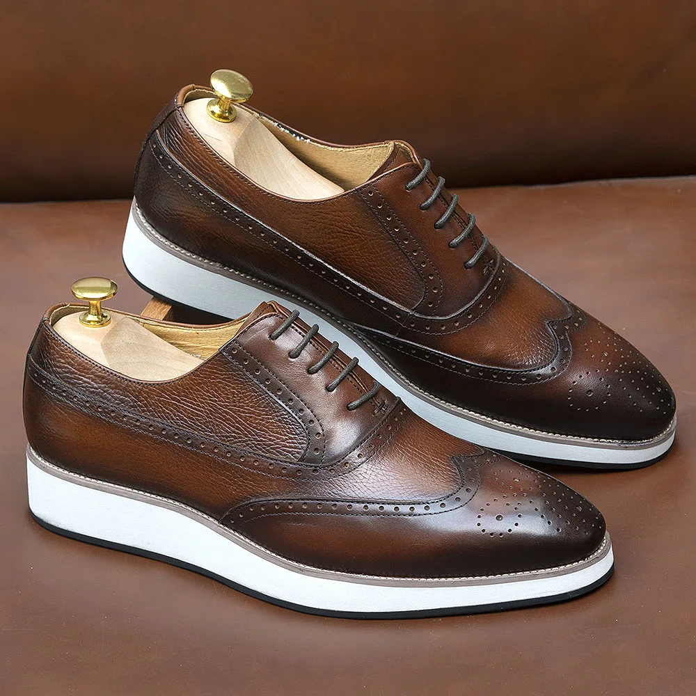 Мъжки обувки Оксфорд Класически маратонки с връхчета на пръстите от истинска кожа с връзки Ръчно изработени удобни ежедневни обувки за мъже Бизнес офис