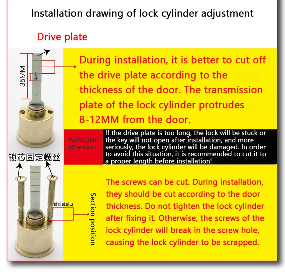 Description Picture 2 of itemAnti-theft Door Lock Cylinder Old Style Exterior Copper Lock Core Universal Type Accessories Wooden Door Iron Door Lock