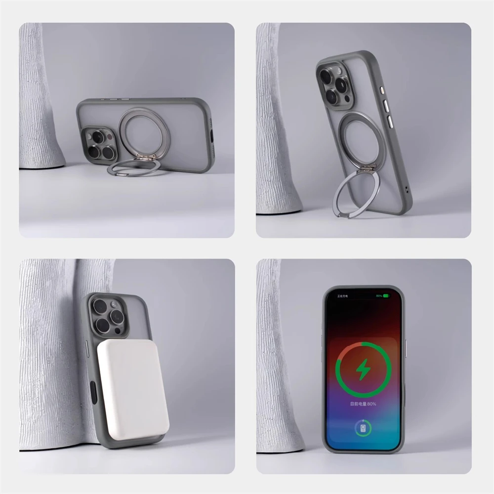 Magnetic Bumper Case with 360° Rotation Metal Ring Holder - Shockproof and Magsafe-Compatible Cover
