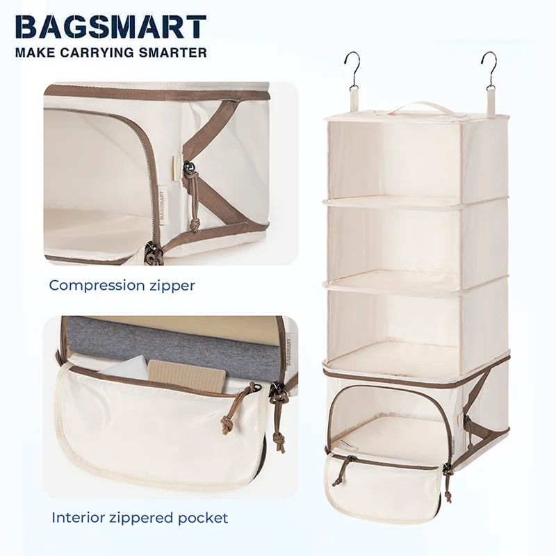 

BAGSMART Clothes Hanging Layered Bag Foldable Storage Wardrobe Clothes Compartments Organizer Separate Dorm Storage Bag