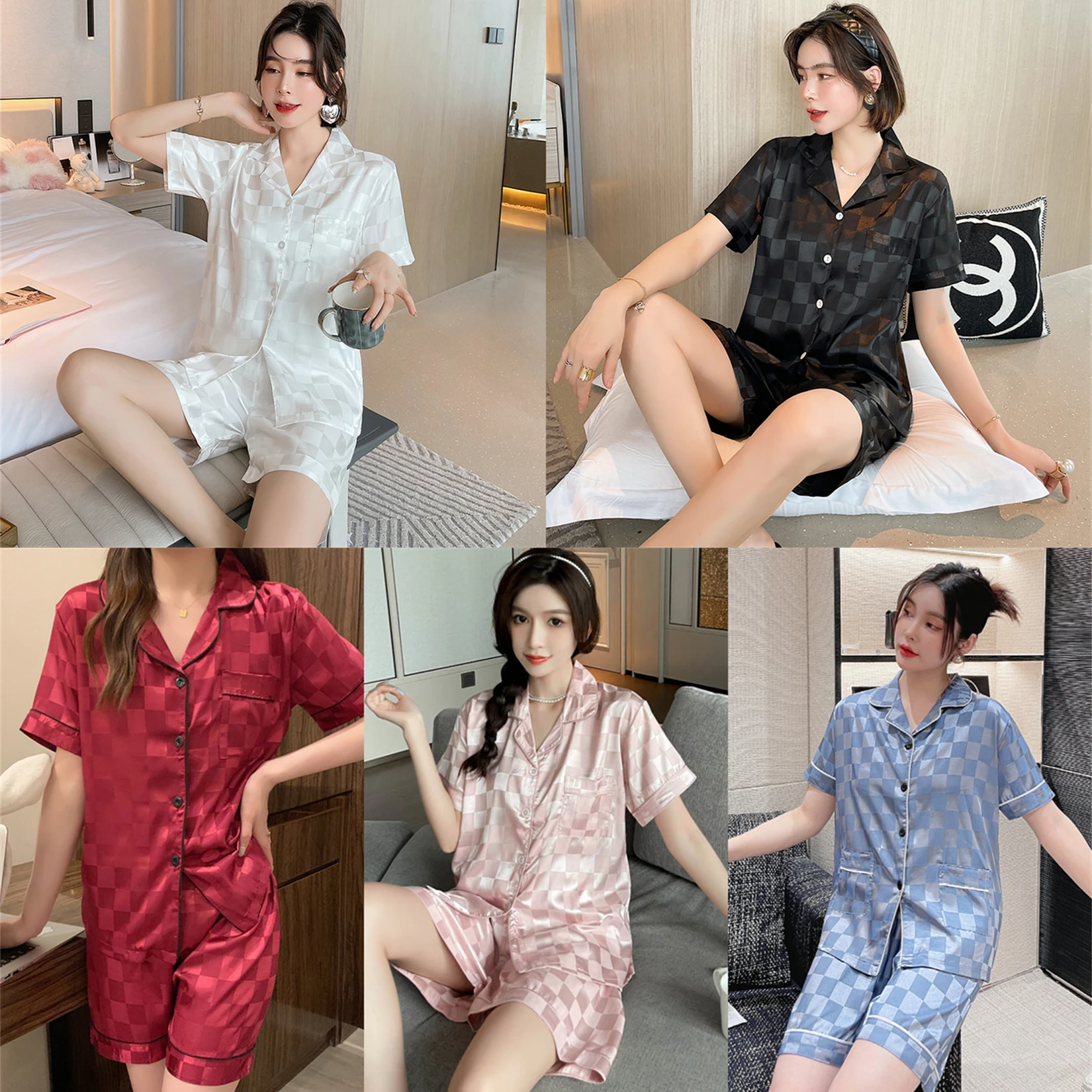 Ice silk pajamas women's suit 2024 new summer thin cardigan small lapel short sleeve silk ins vertical stripe home clothes
