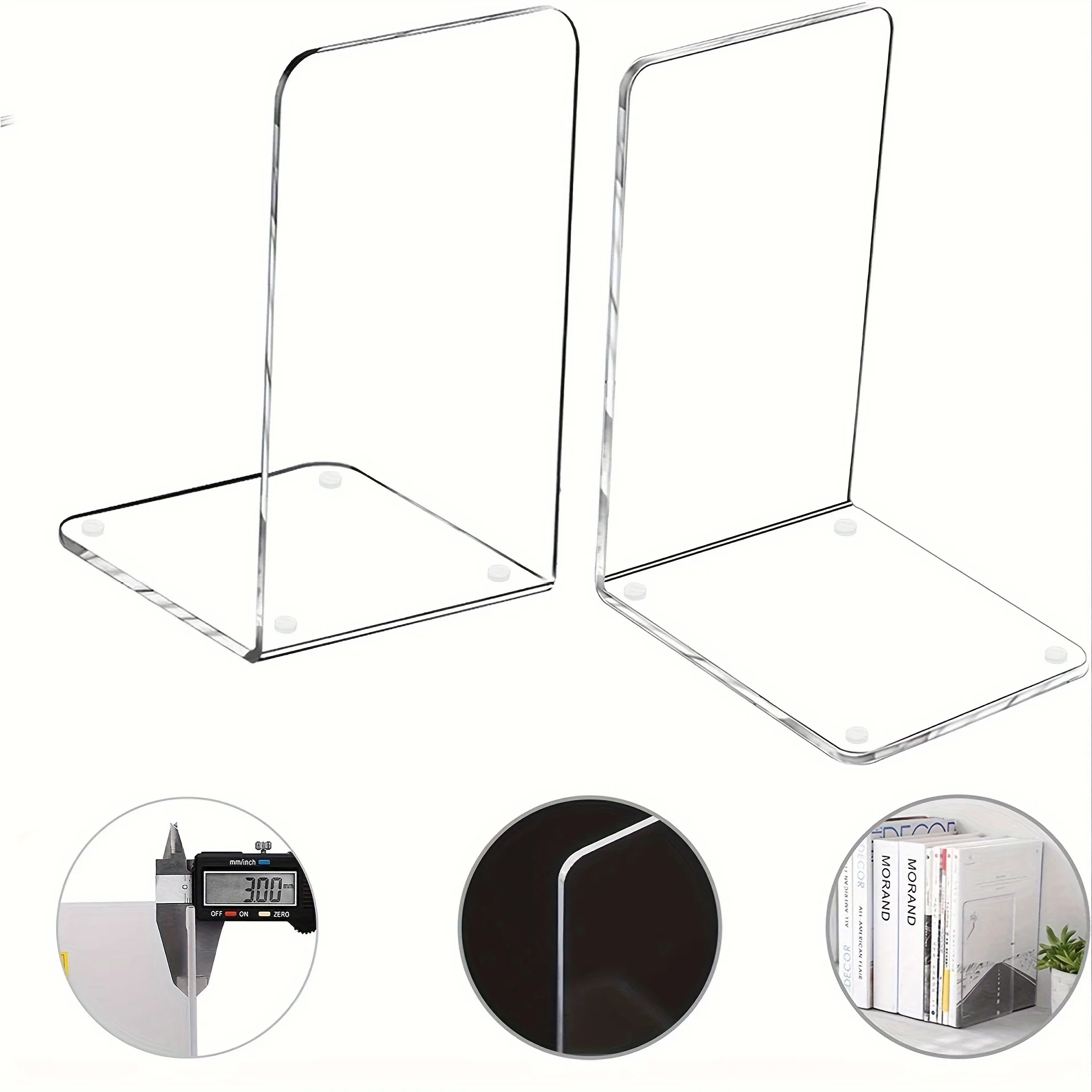 4pc Acrylic Bookends Stand Bookshelf Desktop Decorative Storage Rack