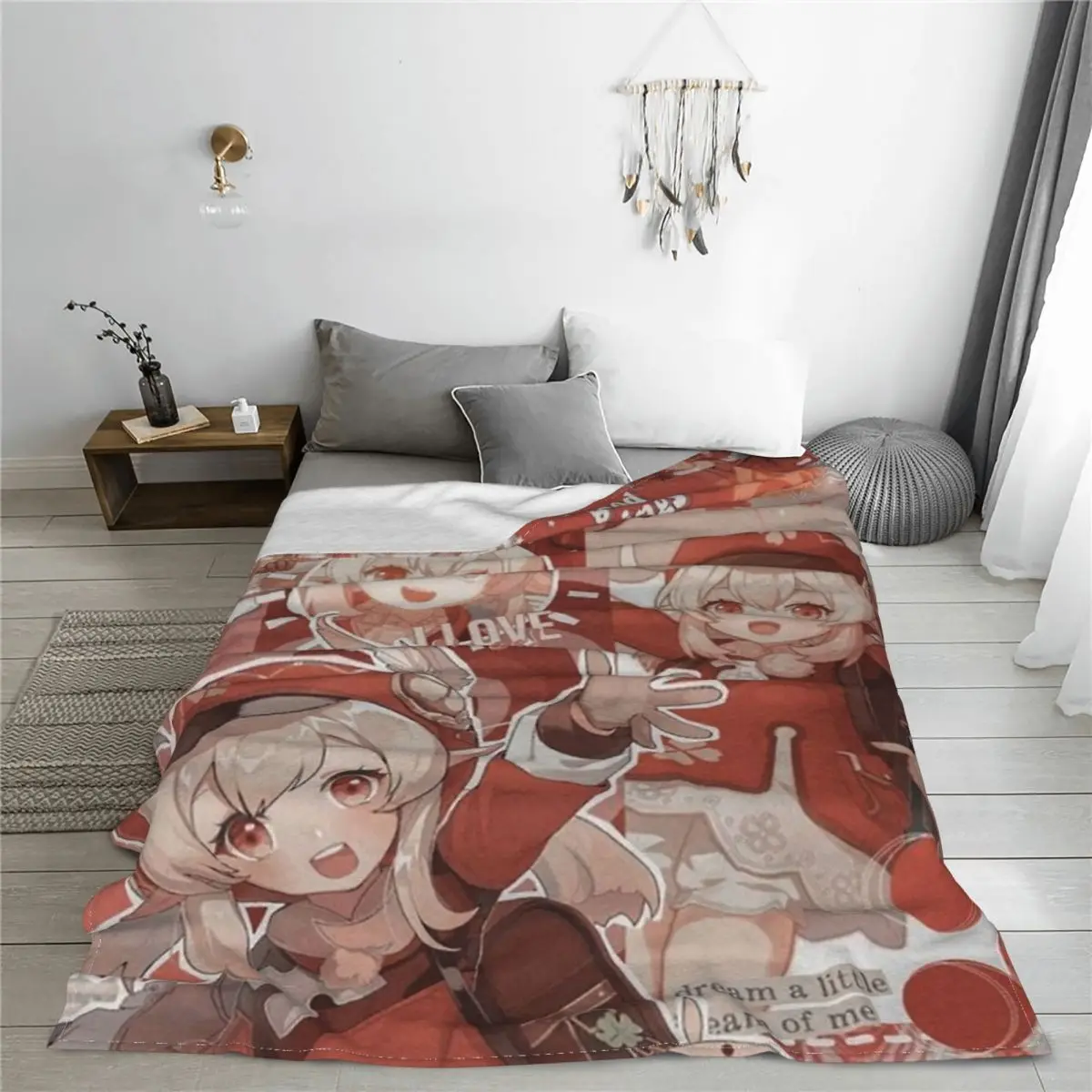 Klee Genshin Impact Blanket Flannel Print Anime Collage Breathable Warm Throw Blanket for Home Travel Rug Piece