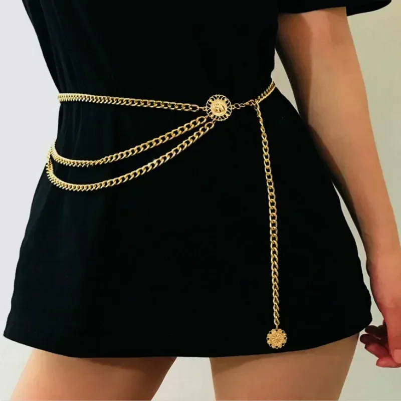 

Women Fashion Belt Hip High Waist Gold Silver Narrow Metal Chain Chunky Fringes Crystal Diamond Waist Chain Corset Chain Belt