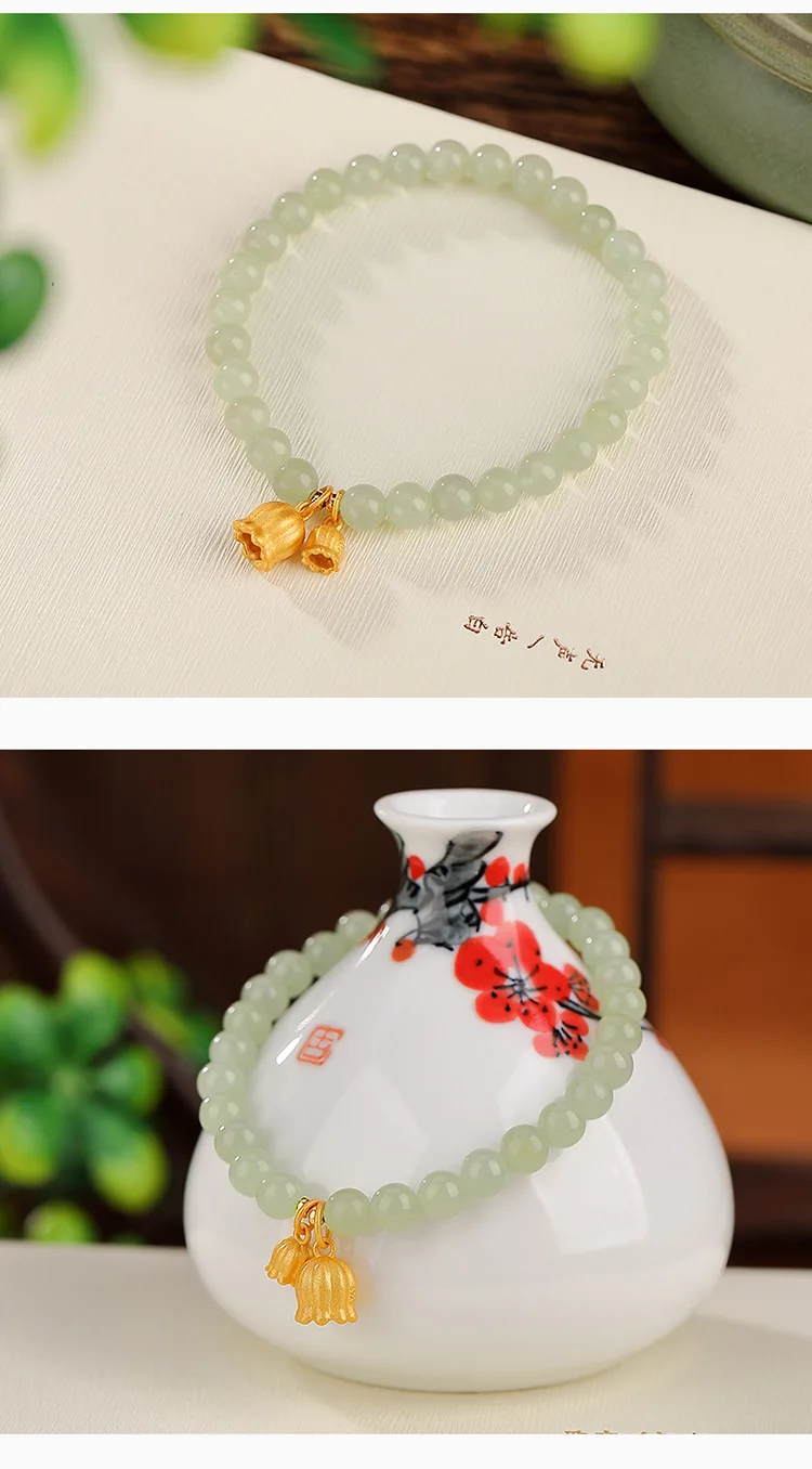 Blaue Jade, allmähliche Veränderung, Perlenarmband, Geschenk, Retro-Jade-Armband im nationalen Stil, S925-Sterlingsilber, vergoldet, Hotan-Jade – Detail 5