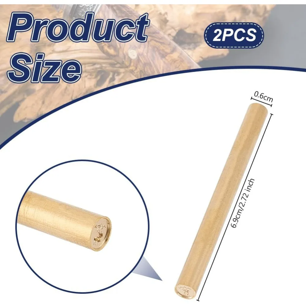 2Pcs Golden Mosaic Pins 6mm Diameter Decorative Knife Handle Pins 2.7 Inch Long Deer Horn Brass Mosaic Knife Handle
