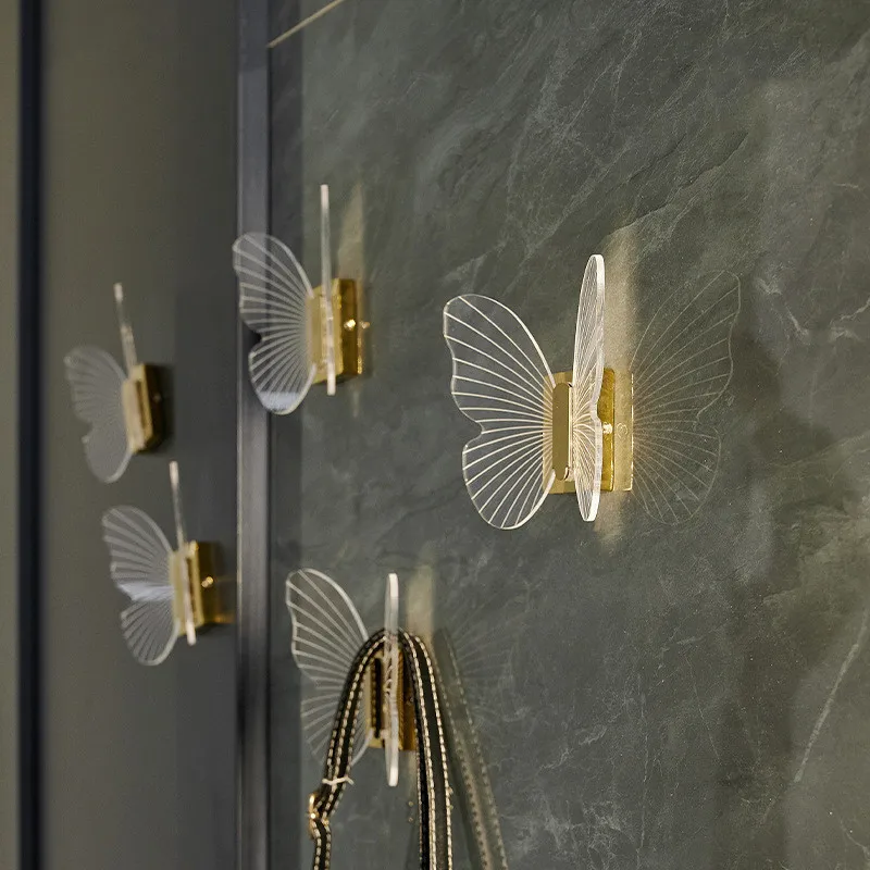 

No Punching Metal Butterfly Strong Self Adhesive Hooks Key Storage Hanger for Kitchen Wardrobe Bathroom Door Wall Multi-Function