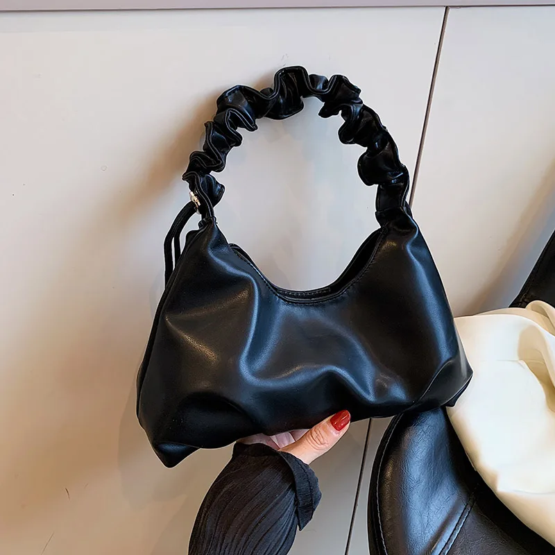 

Fashion Cloud Bag For Women Pleated Handle Tote Bag Solid Leather Female Handbag Underarm Shopper Shoulder Bag Hobo Clutches
