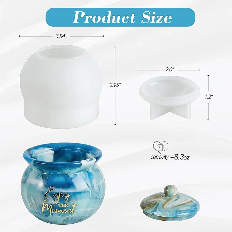 Jar Silicone Molds with Lid Circular Storage Tank Mold DIY Candy Storage Box Jewelry Container Resin Molds Craft Decoration