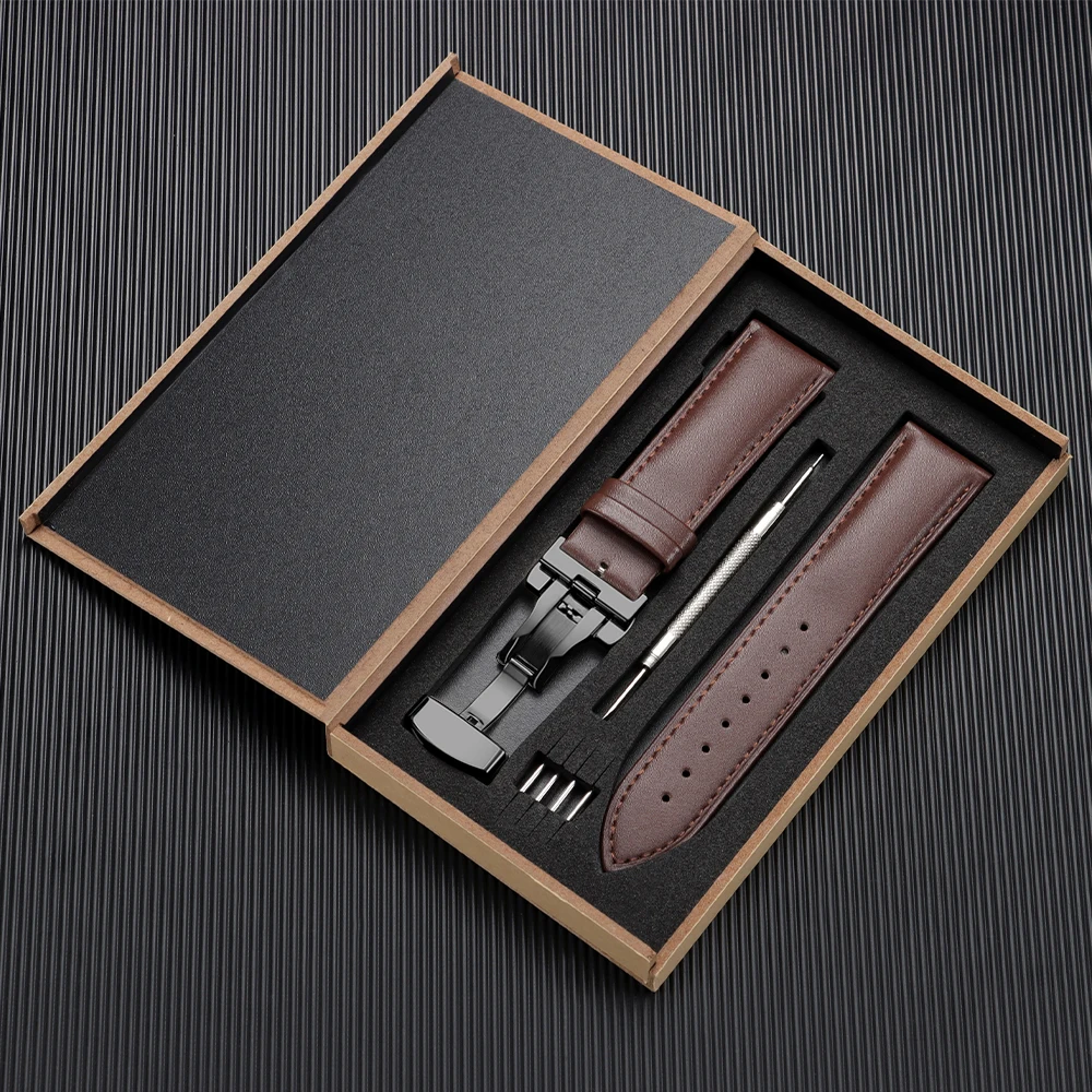 Luxury Genuine Leather Watchband - Men's and Women's Business Wristwatch Strap with Gift Box