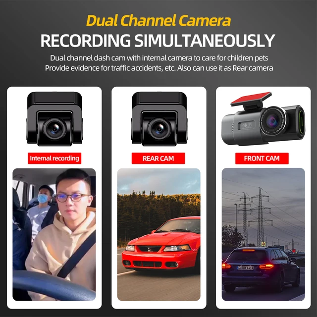 Dash Cam Dual Lens 4K UHD Car Camera DVR with GPS & Wi-Fi | Night Vision, 24H Parking Mode, Black Box Video Recorder 4
