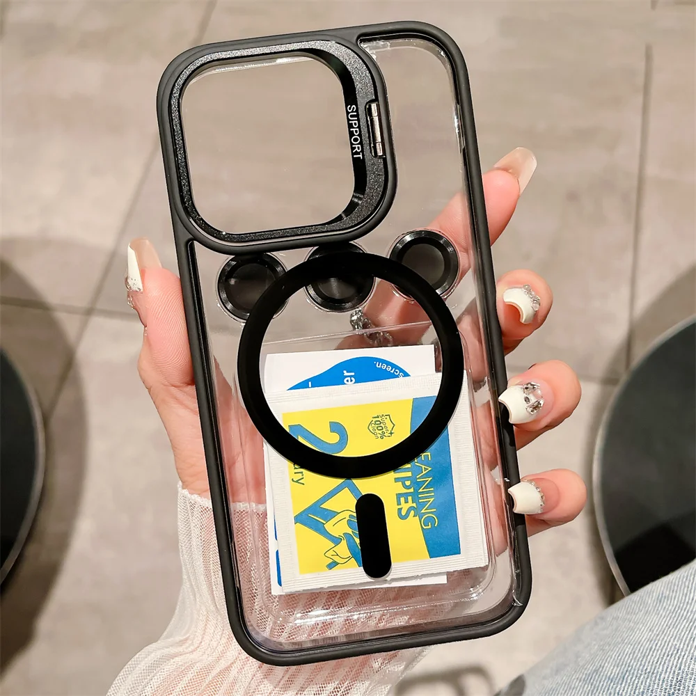 Premium Magnetic Stand Glass Lens Protection Phone Case with Magsafe Compatibility and Shockproof Design