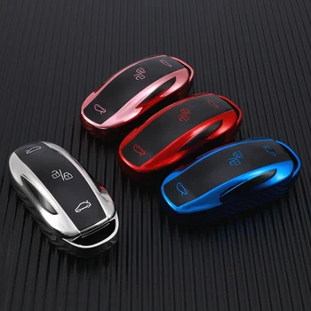 TPU 자동차 스마트 키 케이스 커버 테슬라 모델 3 모델 X 모델 S 모델 Y 가방 보호기 포브 밴드 쉘 홀더 키 체인 액세서리, Tesla Model 3 Model X S