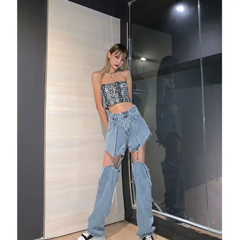

New Fashion High-quality High-waist Loose Jeans Women Look Thin All-match Straight Design Sense Detachable Jeans Trend