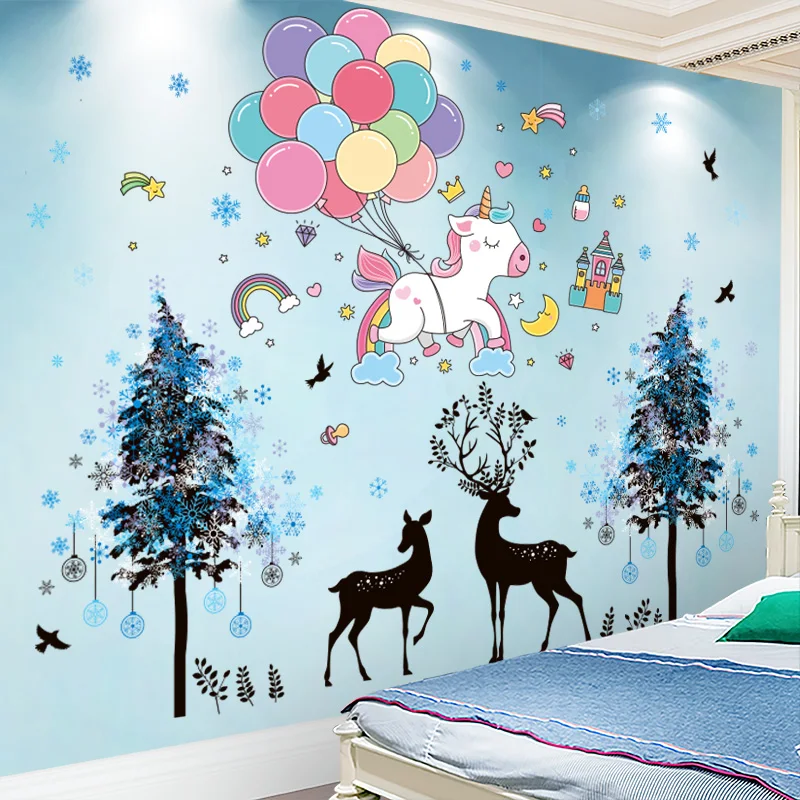 

Unicorn Balloons Wall Stickers DIY Deers Trees Wall Decals for Kids Room Baby Bedroom Kindergarten Nursery Home Decoration