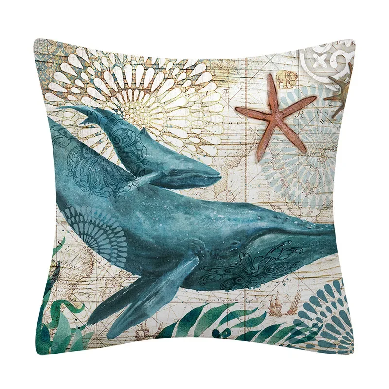 Ocean Animal Decorative Pillows Cover 45x45 Polyester Sofa Cushions Sea Turtle Shell Cushion Home Decor Pillowcases