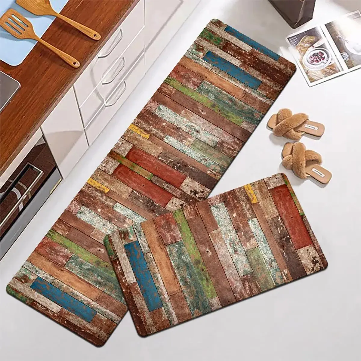 New Rainbow Wood Paneled Kitchen Floor Mats Laundry Room Non-Slip Area Rugs Bathroom Entry Door Home Decor Carpet floor mat shaggy rugs