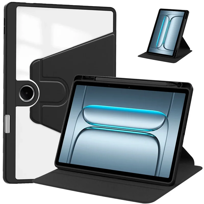 Enhanced Tablet Case with 360° Rotating Acrylic Stand and Pen Holder - Clear Hard Shell 11-inch Cover