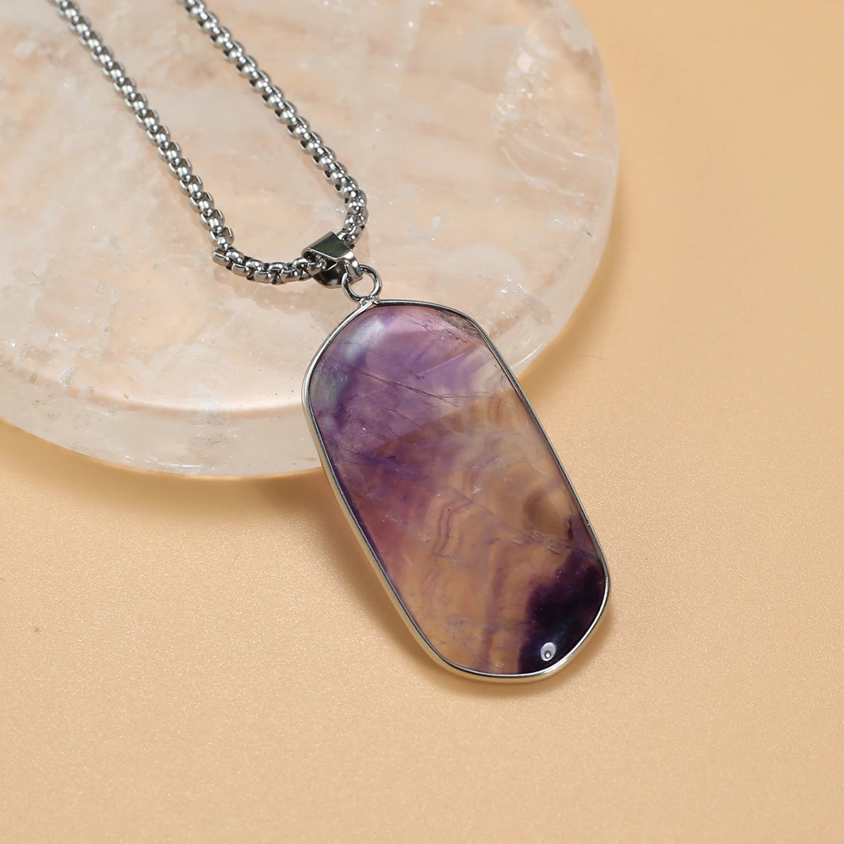 

Natural Semi Precious Purple Fluorite Hexagonal Pendant Necklace Exquisite Reiki Healing Jewelry Accessory Gift 43x22mm