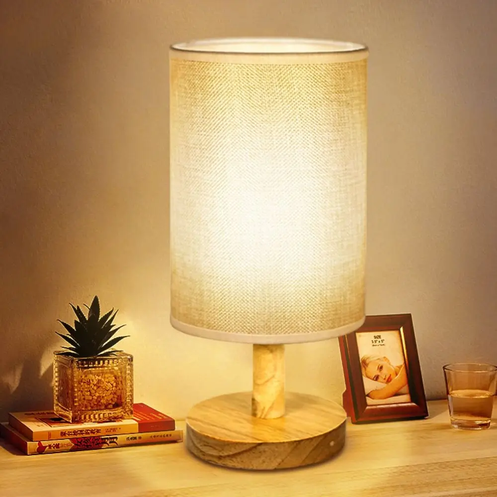 

USB Charging Bedside Night Lamp Simple Linen LED Table Lamp Wooden Three Colors Adjustable Desktop Decoration Lamp Living Room