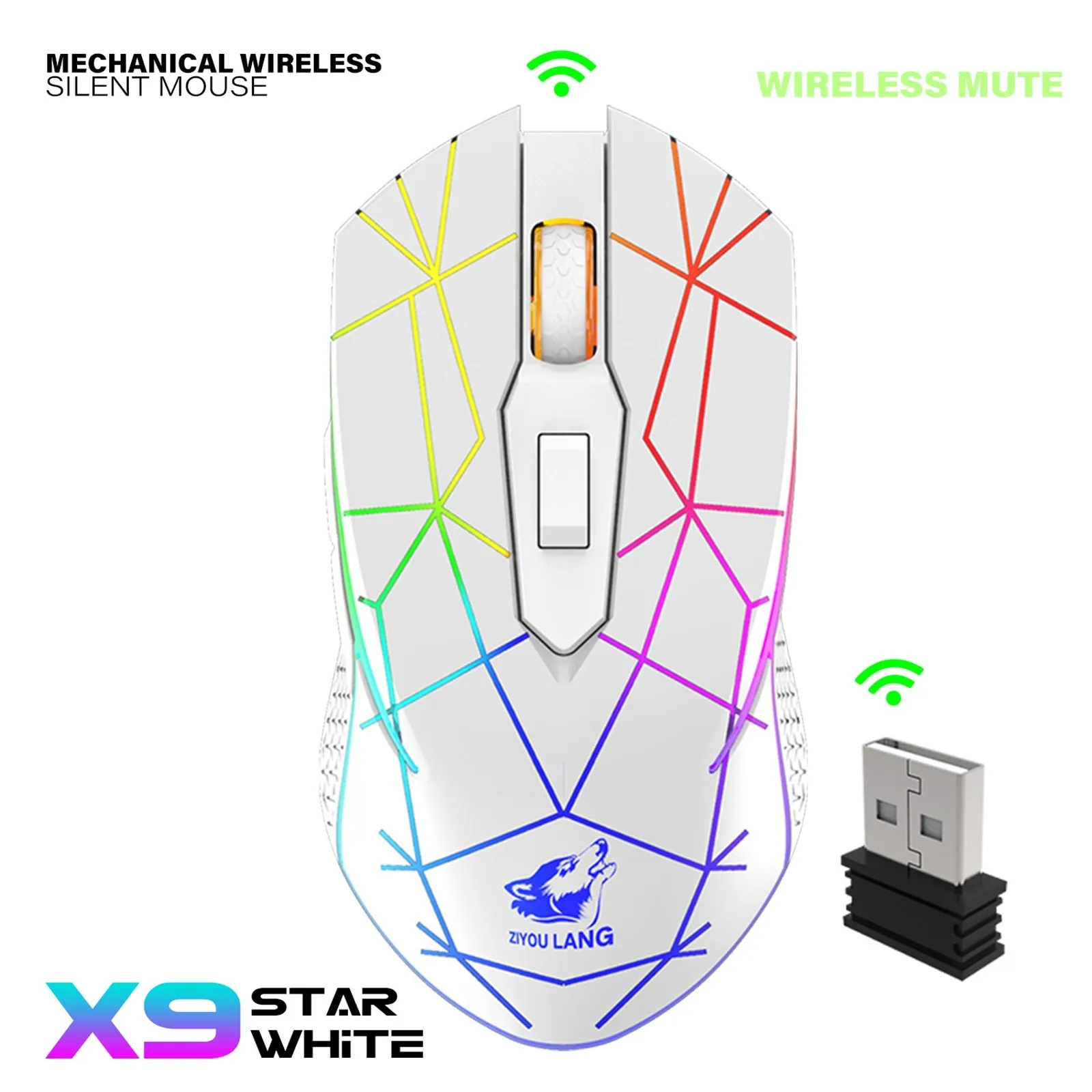 X9 Wireless RGB Luminous Mouse Rechargeable Silent Mechanical Mice 2400 DPI Adjustable Gaming Mouse Mice for PC Laptop Games best pc gaming mouse