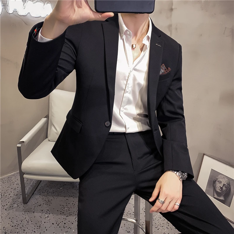 British Style Business Fashion Casual Suit Two-piece (jacket+pants) Spring New Men's Wedding Dress Large Size 6XL 7XL