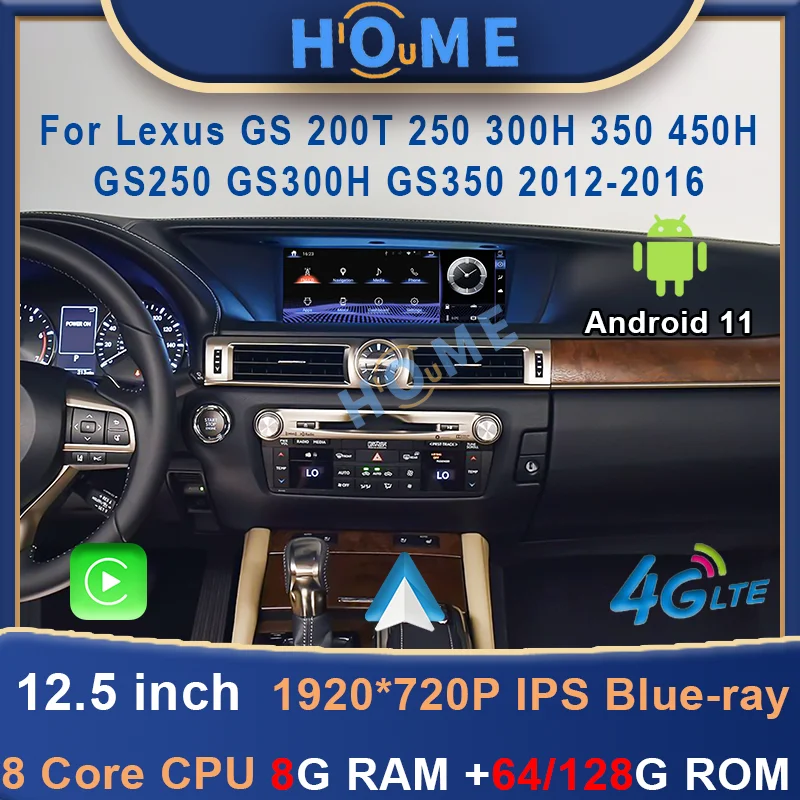 

Android 11 12.5" 8+128G Car Radio GPS Navigation Multimedia Player CarPlay Autoradio For Lexus GS 200 250 300 350 450 2012-2016