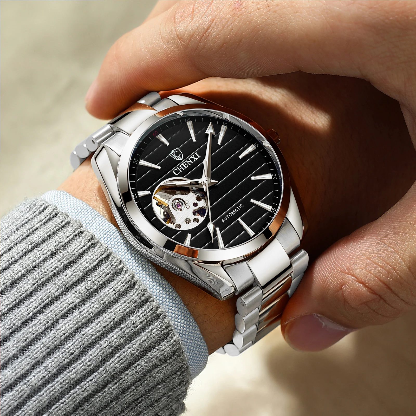Luxury Fashion Mechanical Automatic Wristwatches For Men High Quality Stainless Steel Waterproof Luminous Mens Watch - 2