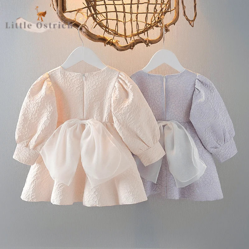 

Хлопковое платье принцессы с бантом для новорожденных девочек, осеннее платье для малышей с длинными рукавами-фонариками, платье для вечерние ринки, дня рождения, детская одежда