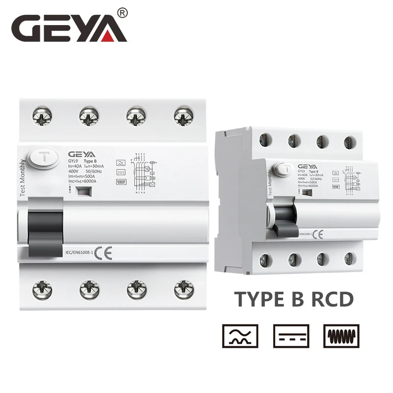 Free Shipping GEYA Din Rail B Type Earth Leakage Current breaker DC RCCB RCD 4P 40A 63A 30mA