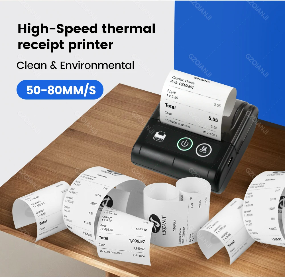 Description Picture 5 of item2 inch 58mm Mini Portable Printer Thermal Paper Printers For Mobile Phone PC Android iOS USB Bluetooth Maker For Store Shipping