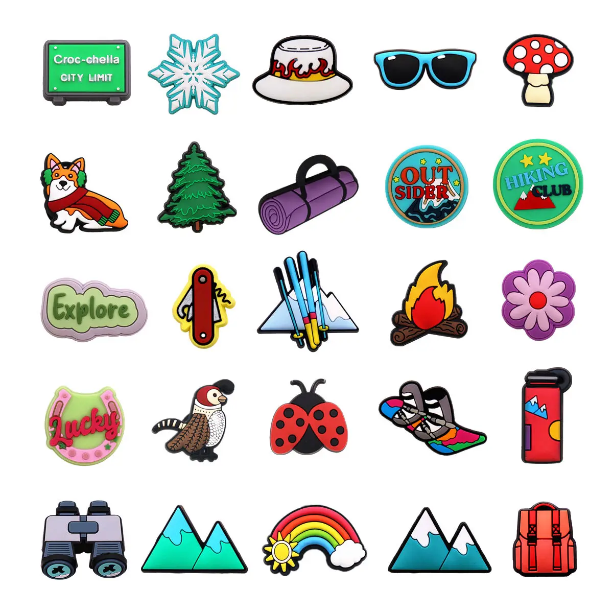 1 stücke original Wandern PVC Schuh Charms Designer obere Schnalle Zubehör niedlichen Bergbaum Hut Lagerfeuer Tiere Formen Clog Clips
