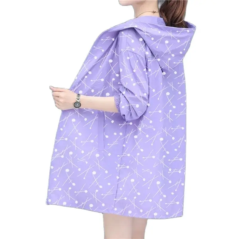 

L-6XL Mid-long Sun Protection Clothing Women's Jacket 2022 New Trendy Middle-Aged Mother Wear Loose Hooded Windbreaker Cardigant