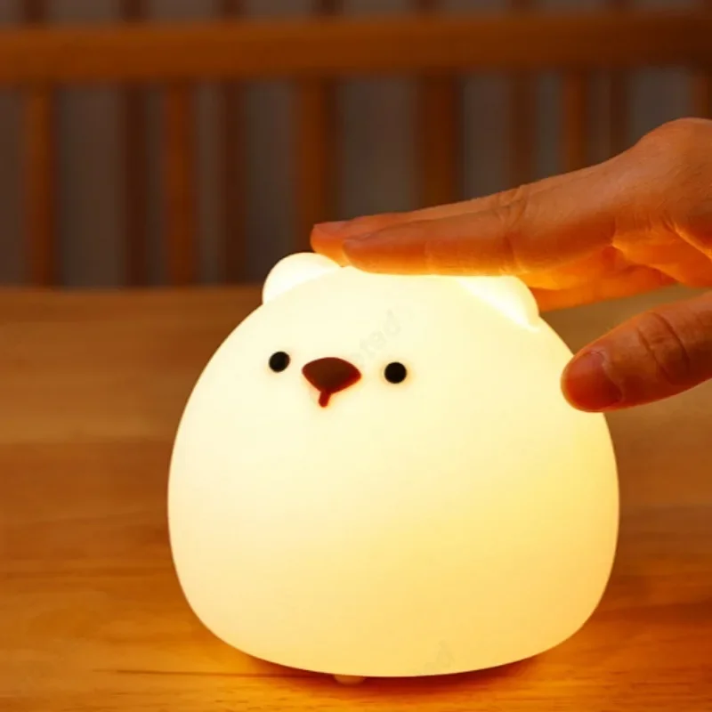Creative LED Silicone Animal Bear Touch Night Light USB Charging Port for Children/Girls Bedroom Bedside Warm Desk Lamp 5