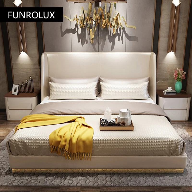 Modern leather bed simple double bedroom and household light luxury furniture hotel model room1.8M soft bed