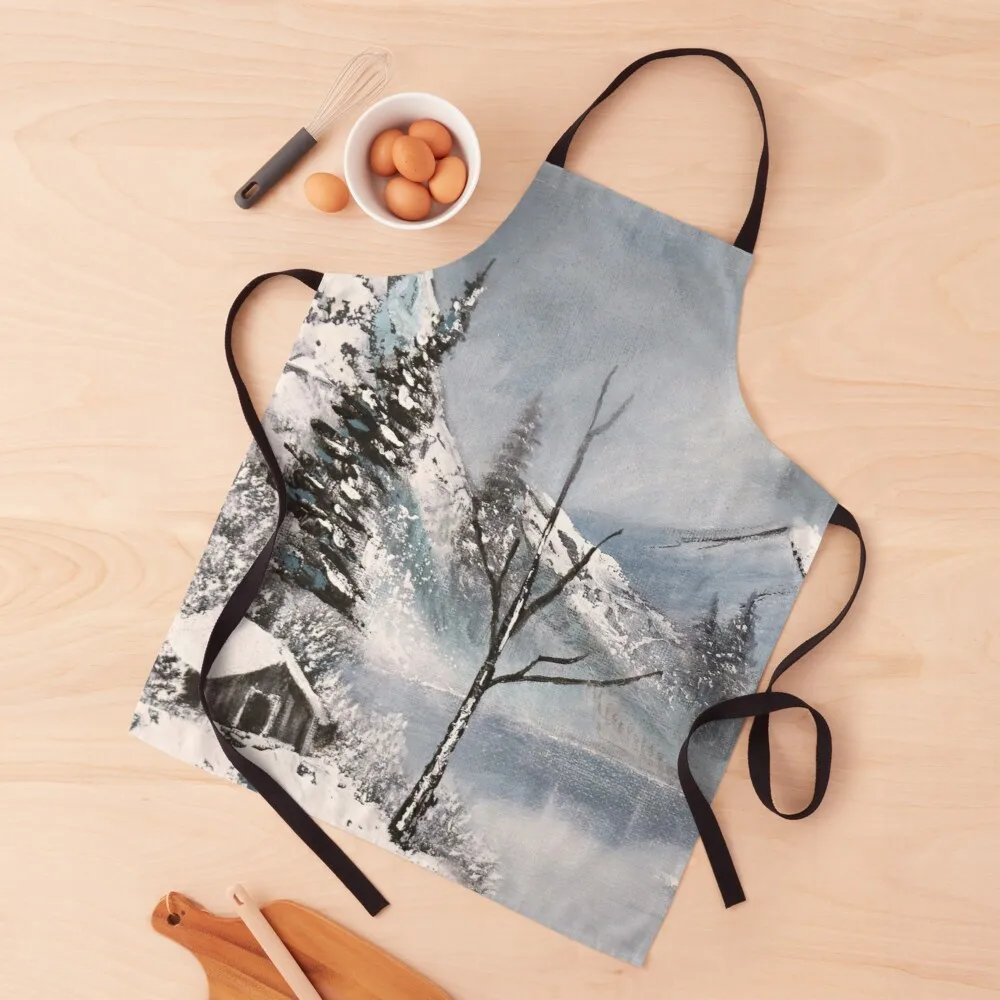 

Winter Mountain Art - Bob Ross Inspired Landscape -Apron kitchen apron ladies