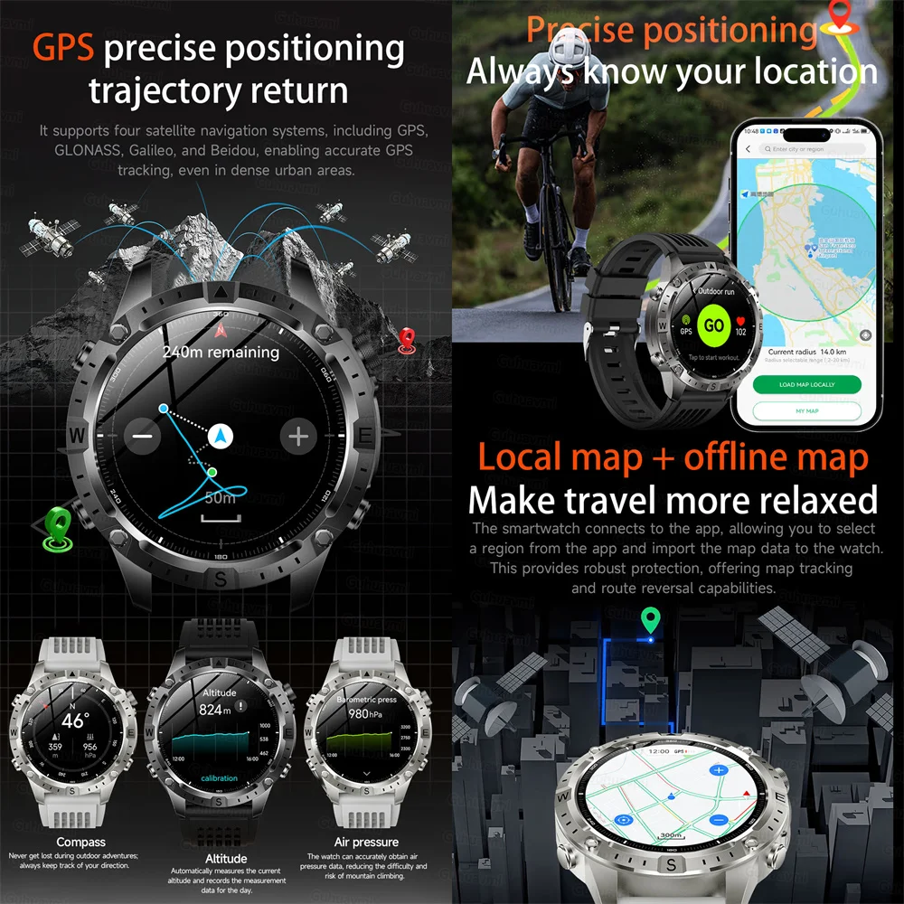 2026 NEW Outdoors Offline Map GPS Smart Watch L1+L2 Dual Band GPS Compass Cycling Run Swim Heart Rate men sport Smartwatches GPS 3