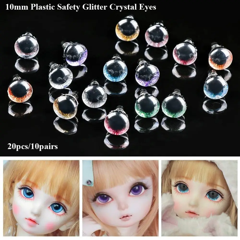 

10Pairs 10mm Glitter Crystal Eyes Plastic Safety Crafts Eyes Bear Animal DIY Dolls Puppet Accessories Stuffed Toys Parts