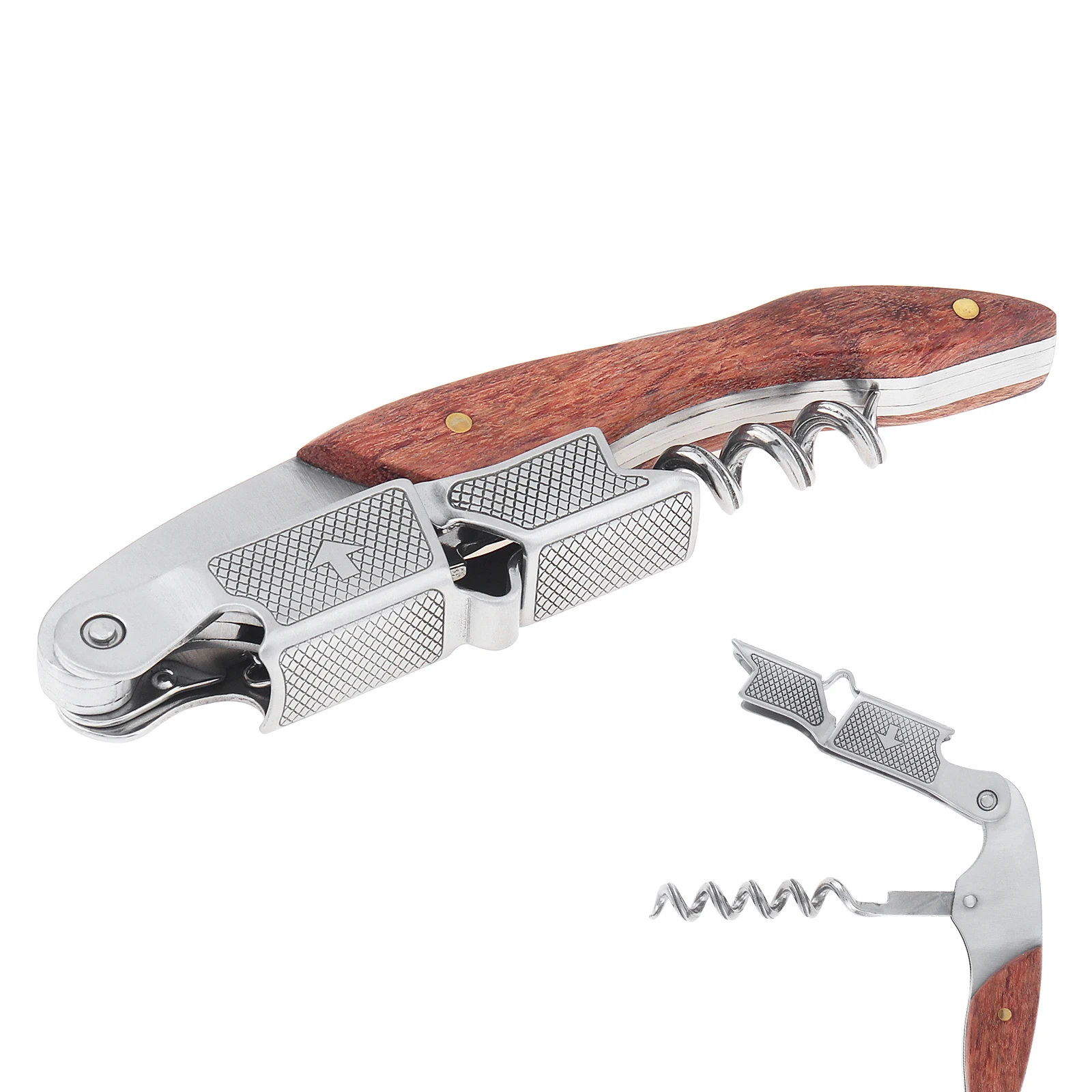 

Full Wood Grid Stainless Steel Wine Corkscrew Multifunctional Portable 4-in-1 Multifunctional Bottle Opener