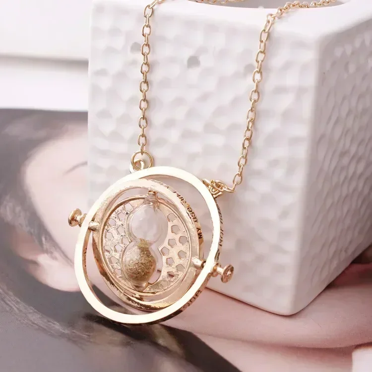 Harries Potters Time Converter Necklace Wand Time Turner Hourglass Snitch Pendant Triangle Necklace Friend's Birthday Gift rose necklace