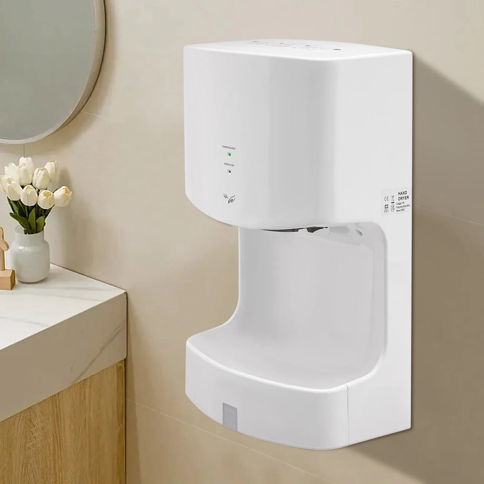 Commercial Automatic Electric Hand Dryer High Speed Hand Drying Machine with Drip Tray Hot Air 1000W US Standard for Bathroom