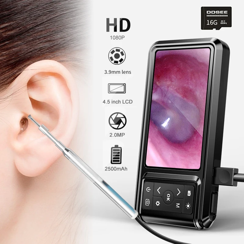 

Цифровой отоскоп 3,9 мм линза камера для осмотра ушей 4,5 дюймов HD IPS цветной экран с 6 светодиодный одами для ушей носа