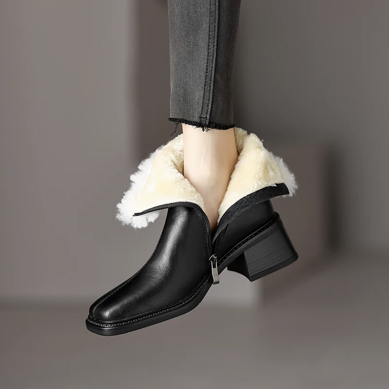

Women's Winter Snow Boots Genuine Wool Warm New Genuine Leather Boots Women Thick-soled Ankle Boots Women