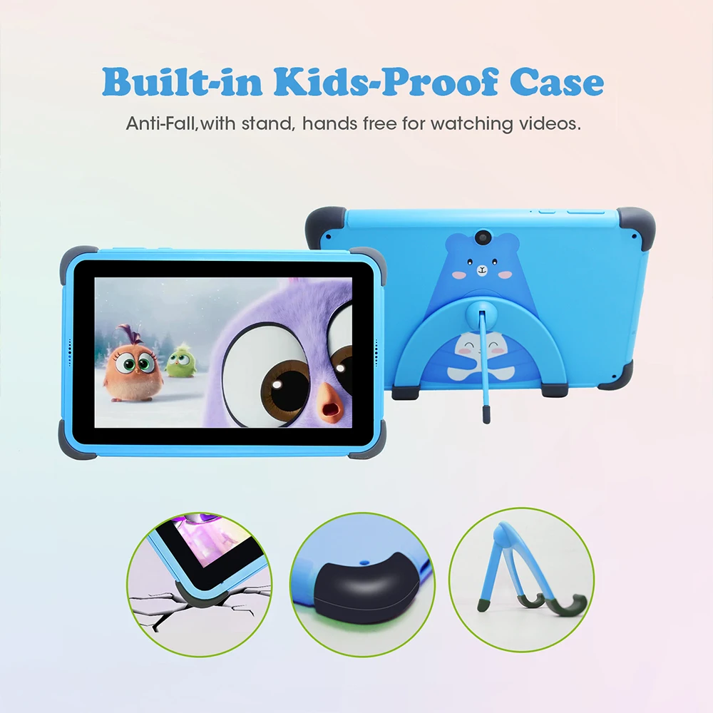 Tablette enfant bleue d'apprentissage pour enfants, 7 pouces HD IPS  1024x600 écran , Android 11, WIFI